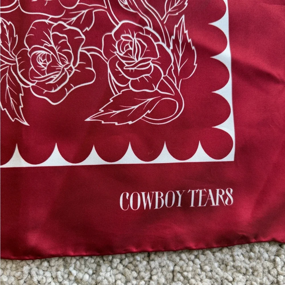 Red Silk Scarf with White Floral Design
